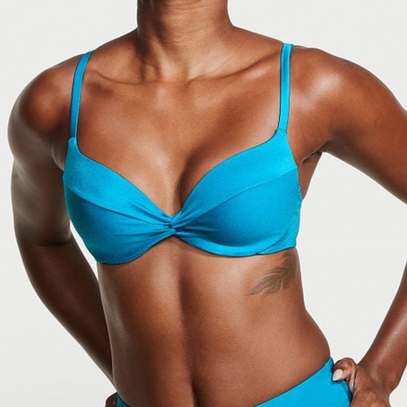 NWT Victoria’s Secret Shoreline Blue Removable Twist Push Up Bikini Top 40C - Picture 1 of 4